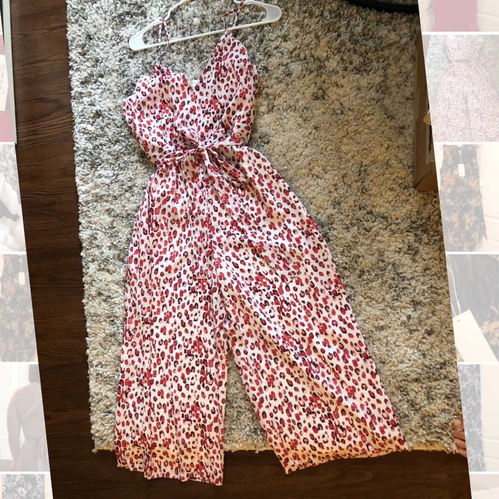 banana republic pink leopard wide leg jumpsuit